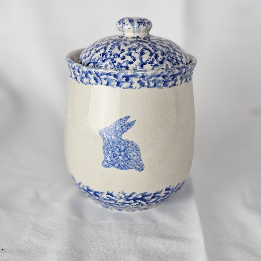 Folk Craft Sponge Apple/Bunny Canister By Tienshan Farmhouse Cottage Country